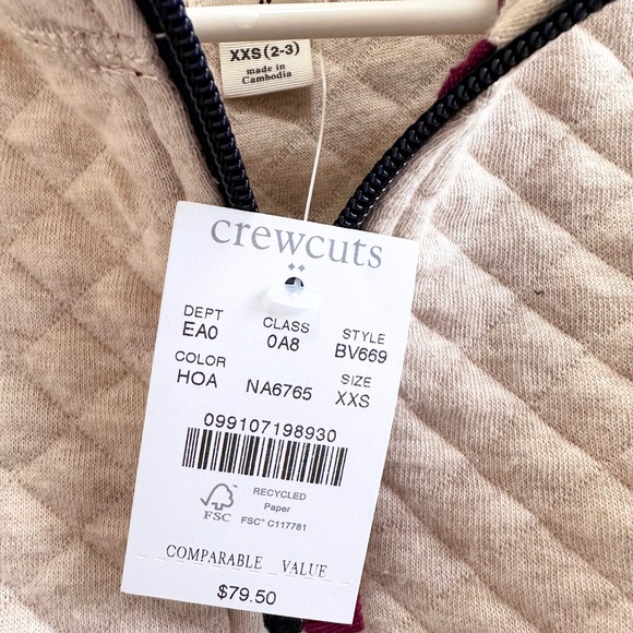 Crewcuts Diamond Quilted Half Zip Pullover Size XXS 2-3 NWT - Picture 5 of 5